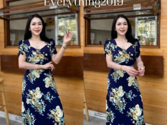 Everything2019 ⭐ (6266) เดรสยาวคอหัวใจ ดีเทลแขนย่น ใส่แล้วดูผอม มีหลายไซส์ XS-3XL