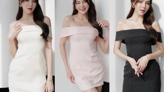 (พร้อมส่ง) LaLada Dress เดรสปาดไหล่เเถมกิฟโบว์น่ารักมาก (พร้อมส่ง) LaLada Dress เดรสปาดไหล่เเถมกิฟโบว์น่ารักมาก