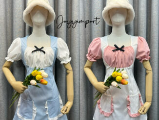 เดรสแขนตุ๊กตาสีทูโทนแต่งระบายกระเป๋า J03