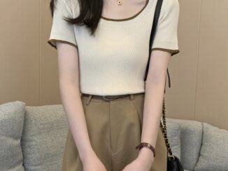 เสื้อท็อปแขนสั้น คอสี่เหลี่ยม ผ้าถัก สไตล์เกาหลี แฟชั่นฤดูร้อน สําหรับผู้หญิง 52611