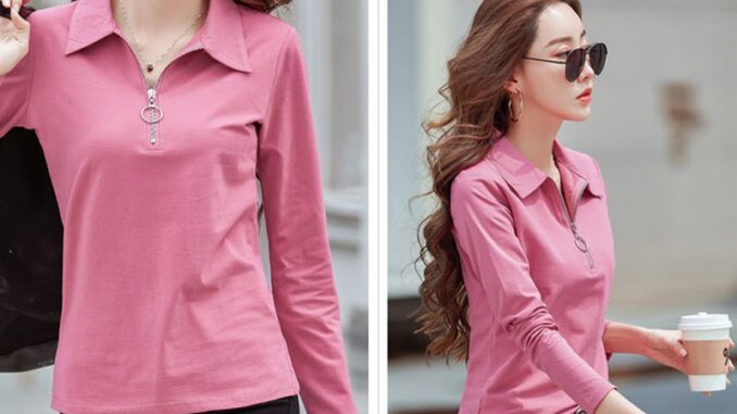 เสื้อยืดโปโล แขนยาว คอปก ผ้าฝ้าย สีพื้น แฟชั่นสําหรับผู้หญิง ไซซ์ M - 5XL เสื้อยืดโปโล แขนยาว คอปก ผ้าฝ้าย สีพื้น แฟชั่นสําหรับผู้หญิง ไซซ์ M - 5XL