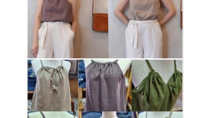 เสื้อสายเดี่ยวรูด ผ้าสาลูริ้วสีล้วน เสื้อสายเดี่ยวรูด ผ้าสาลูริ้วสีล้วน