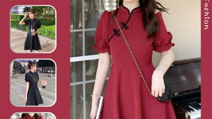 ꕥCatalog Fashionꕥ ชุดเดรสสั้น คอจีนสไตล์สาวหมวย แขนตุ๊กตา 2 สี ทรงบานน่ารัก ꕥCatalog Fashionꕥ ชุดเดรสสั้น คอจีนสไตล์สาวหมวย แขนตุ๊กตา 2 สี ทรงบานน่ารัก